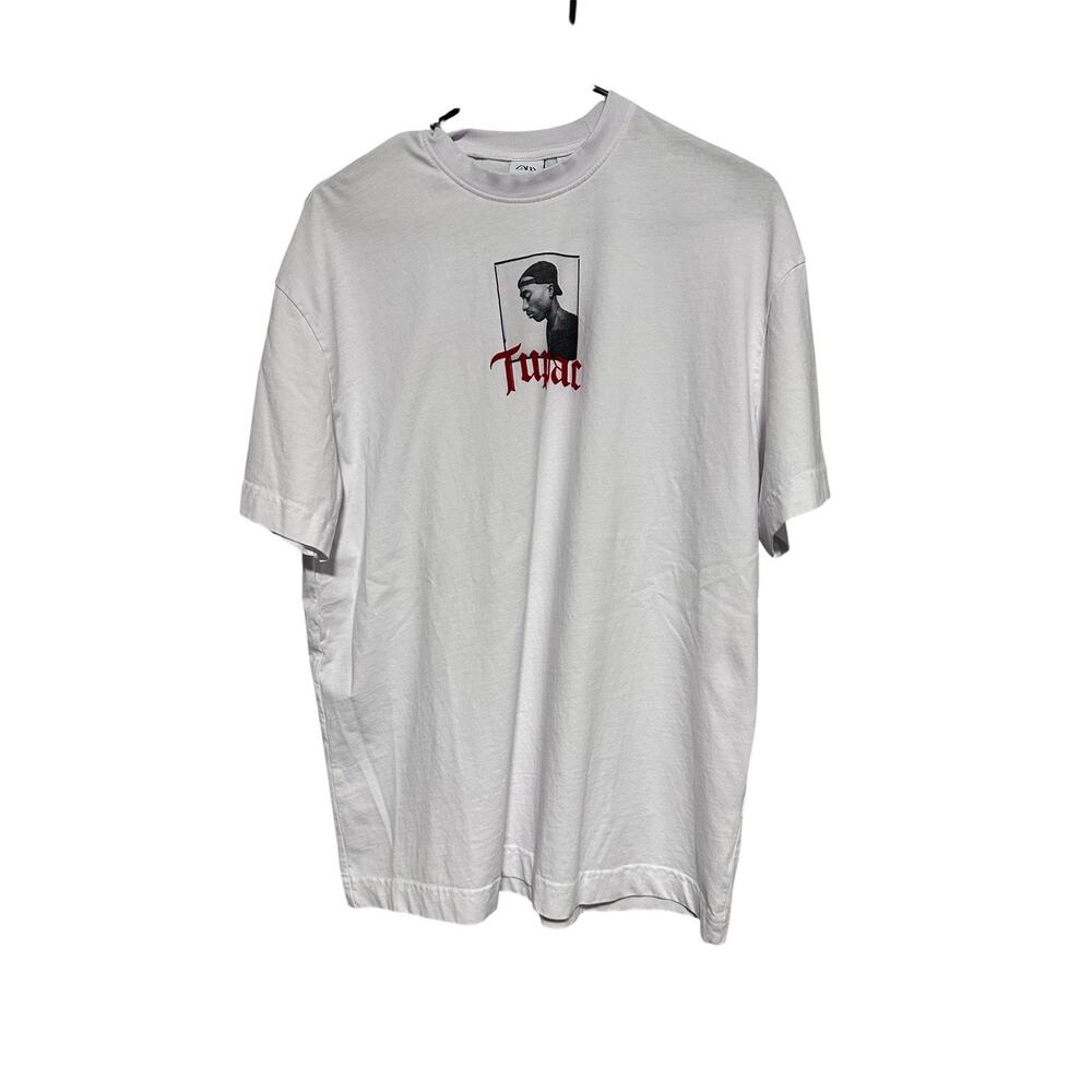 ZARA x 2Pac Tupac Graphic T-Shirt Size S– White Rap Tee Poem Hip Hop Streetwear